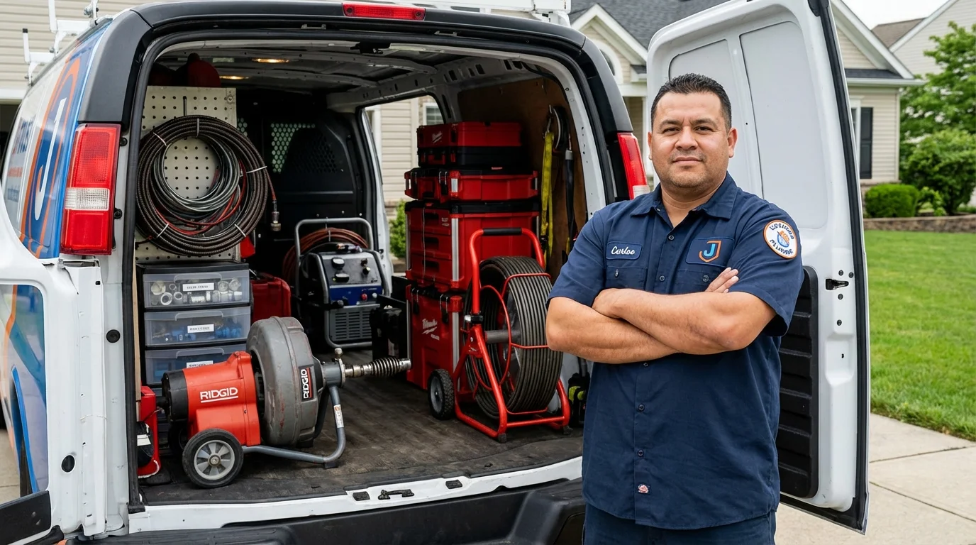 Professional drain cleaning equipment and Johns Plumbing LLC plumber in Eastchester