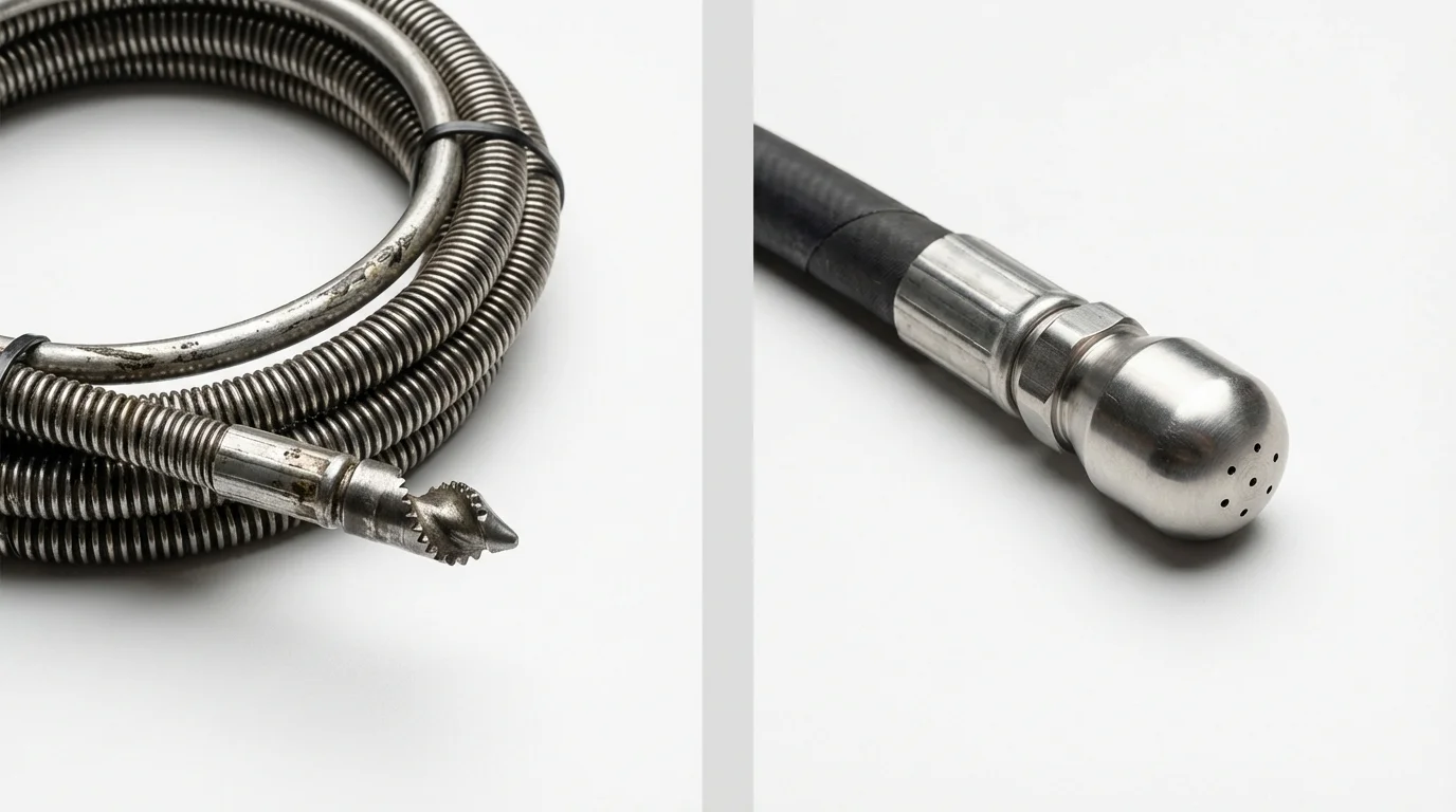 Drain snake cable and hydro jetting nozzle used for drain cleaning in Eastchester, NY
