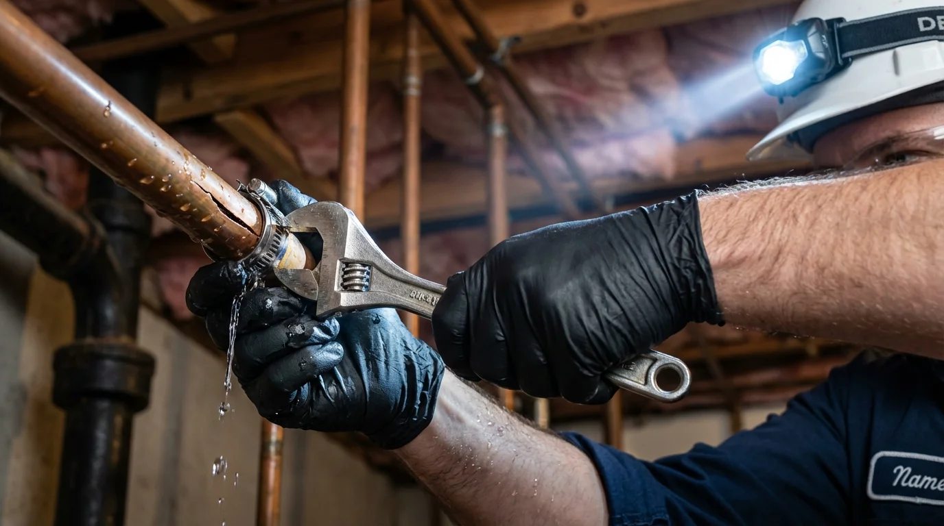 Emergency pipe clamp repair being performed by a Johns Plumbing LLC plumber in Eastchester