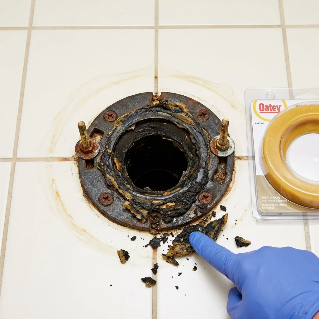 Failed wax ring showing water seepage at the base of a toilet in a Eastchester, NY home