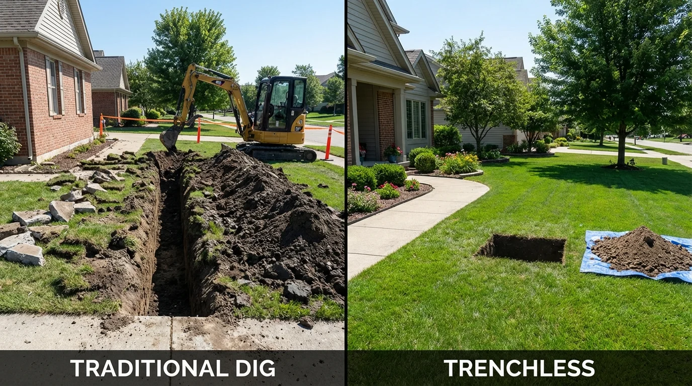 Trenchless sewer repair with minimal yard damage versus traditional excavation in Eastchester, NY